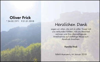 Traueranzeige von Oliver Frick 