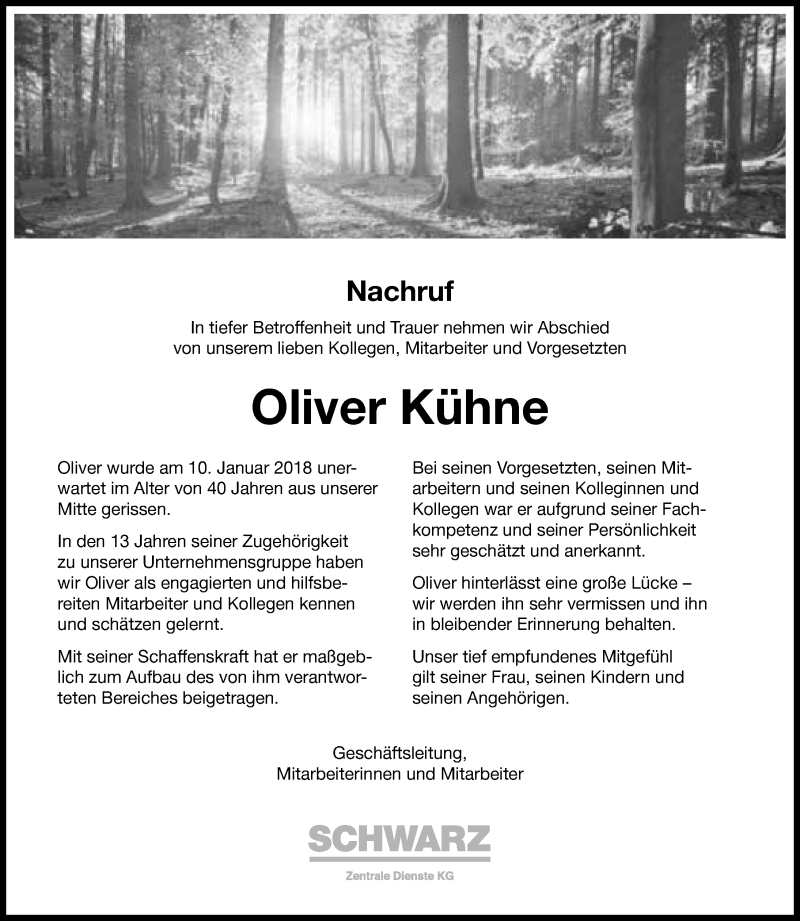  Traueranzeige für Oliver Kühne vom 05.02.2018 aus 