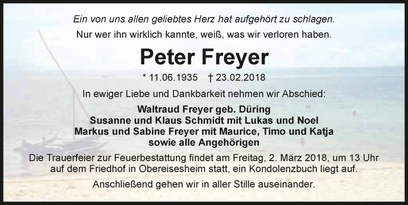  Traueranzeige für Peter Freyer vom 28.02.2018 aus 