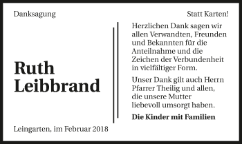 Traueranzeige von Ruth Leibbrand 