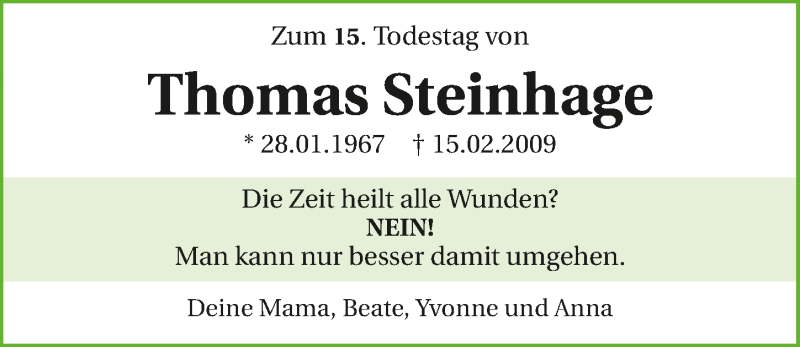  Traueranzeige für Thomas Steinhage vom 15.02.2018 aus 