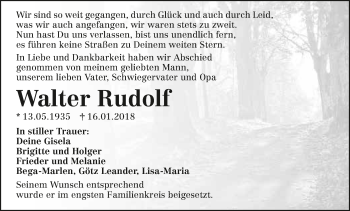 Traueranzeige von Walter Rudolf 