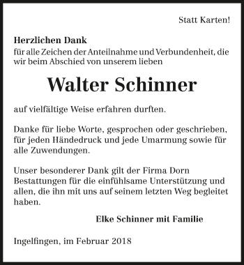 Traueranzeige von Walter Schinner 