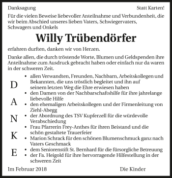 Traueranzeige von Willy Trübendörfer 