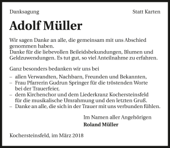 Traueranzeige von Adolf Müller