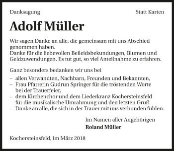 Traueranzeige von Adolf Müller 