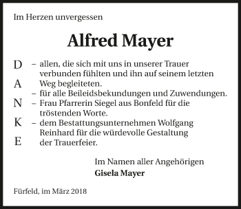 Traueranzeige von Alfred Mayer 