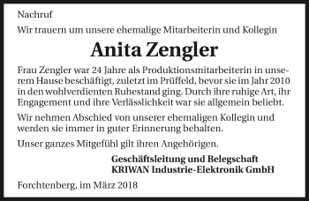 Traueranzeige von Anita Zengler 