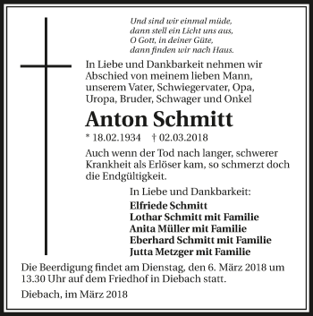 Traueranzeige von Anton Schmitt 