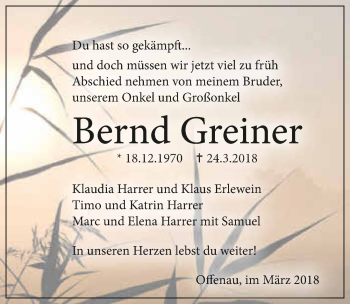 Traueranzeige von Bernd Greiner 