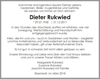 Traueranzeige von Dieter Rukwied 