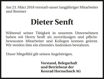 Traueranzeige von Dieter Senft 