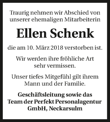 Traueranzeige von Ellen Schenk 