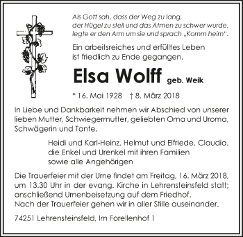 Traueranzeige von Elsa Wolff 