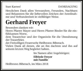 Traueranzeige von Gerhard Freyer 