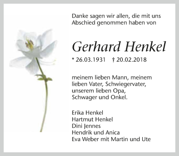 Traueranzeige von Gerhard Henkel 