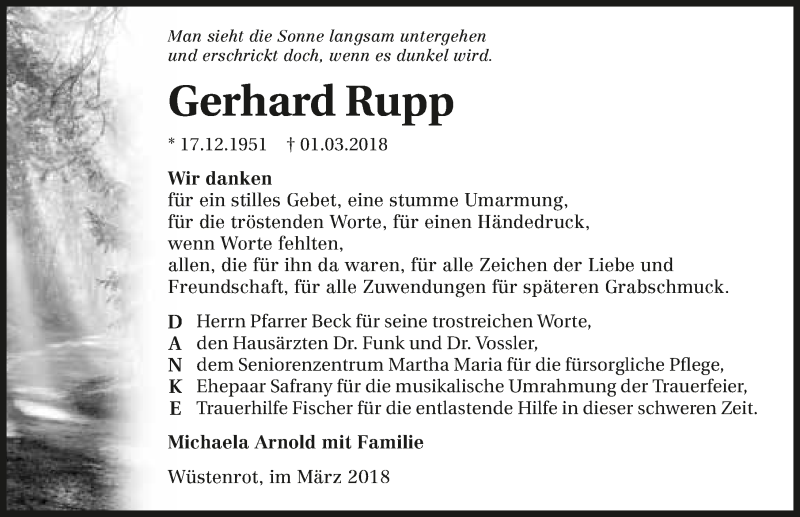  Traueranzeige für Gerhard Rupp vom 23.03.2018 aus 