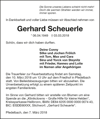 Traueranzeige von Gerhard Scheuerle 