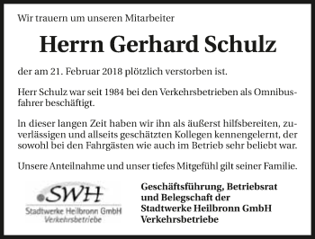 Traueranzeige von Gerhard Schulz 