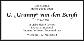 Traueranzeige von Granny van den Bergh 