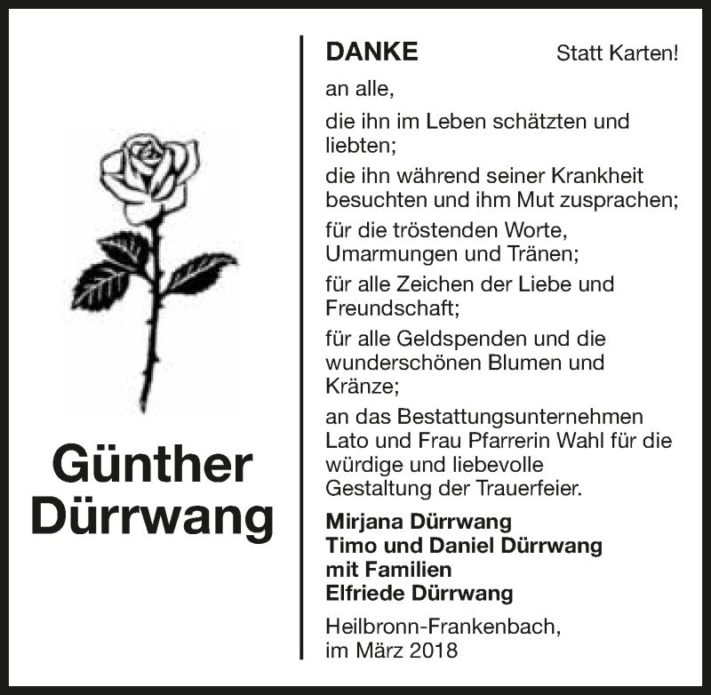  Traueranzeige für Günther Dürrwang vom 07.03.2018 aus 