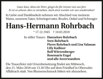 Traueranzeige von Hans-Hermann Rohrbach 
