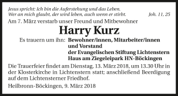 Traueranzeige von Harry Kurz 