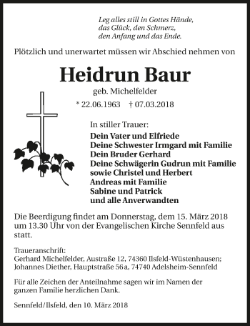 Traueranzeige von Heidrun Baur 