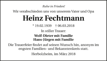 Traueranzeige von Heinz Fechtmann 