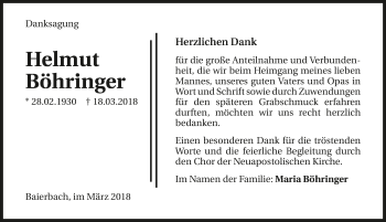 Traueranzeige von Helmut Böhringer 