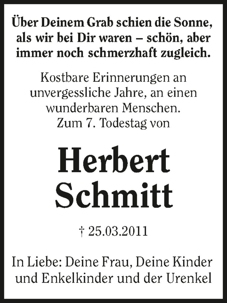  Traueranzeige für Herbert Schmitt vom 24.03.2018 aus 