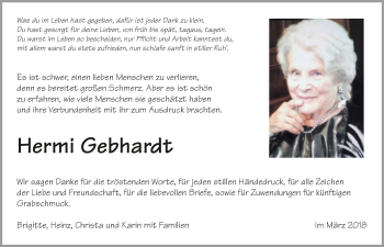 Traueranzeige von Hermi Gebhardt 