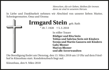Traueranzeige von Irmgard Stein 