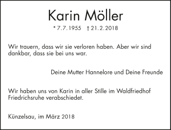 Traueranzeige von Karin Möller 