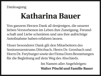 Traueranzeige von Katharina Bauer 