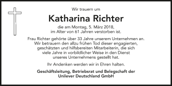 Traueranzeige von Katharina Richter 