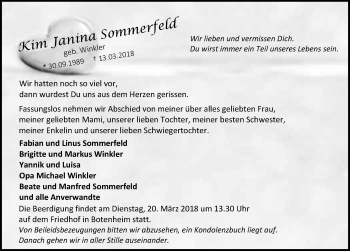 Traueranzeige von Kim Janina Sommerfeld 