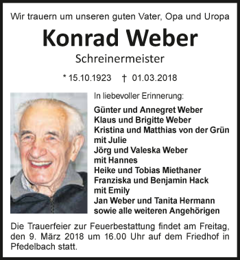 Traueranzeige von Konrad Weber 