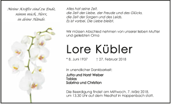 Traueranzeige von Lore Kübler 