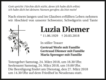 Traueranzeige von Luzia Diemer 