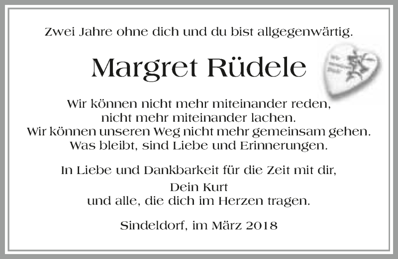 Traueranzeige für Margret Rüdele vom 12.03.2018 aus 