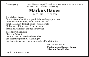 Traueranzeige von Markus Bauer 
