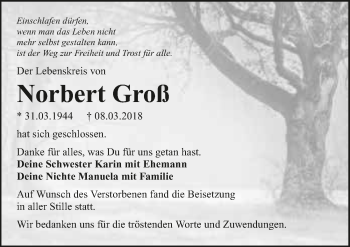 Traueranzeige von Norbert Groß 