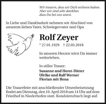 Traueranzeige von Rolf Zeyer 