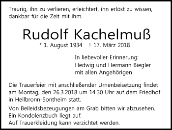 Traueranzeige von Rudolf Kachelmuß 