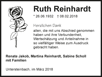 Traueranzeige von Ruth Reinhardt 