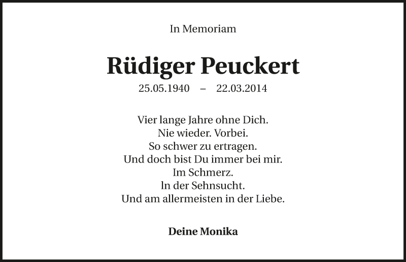  Traueranzeige für Rüdiger Peuckert vom 22.03.2018 aus 