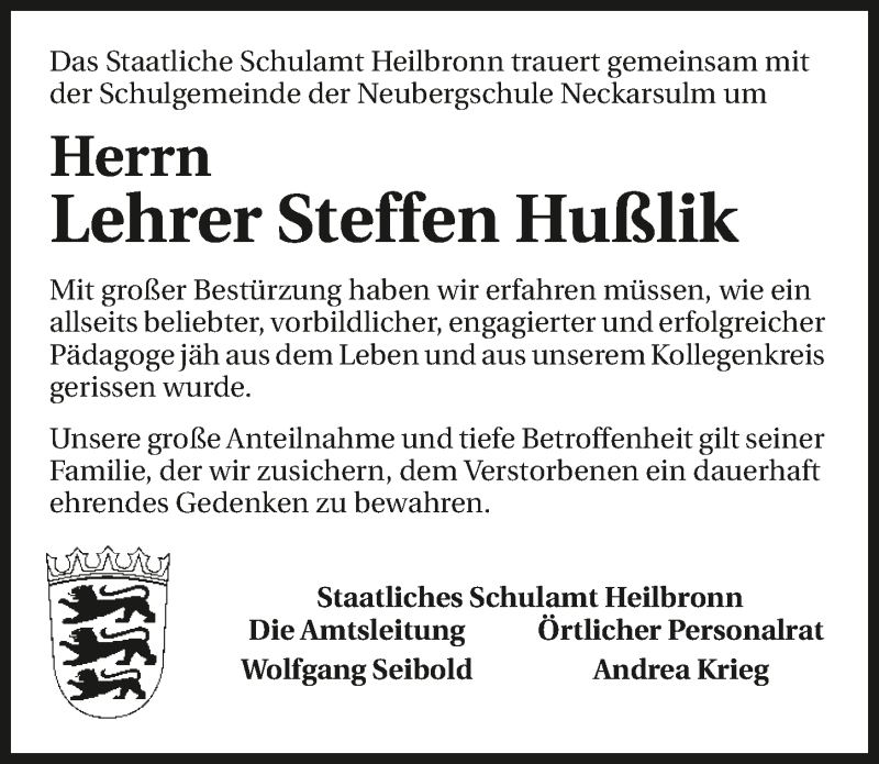  Traueranzeige für Steffen Hußlik vom 17.03.2018 aus 