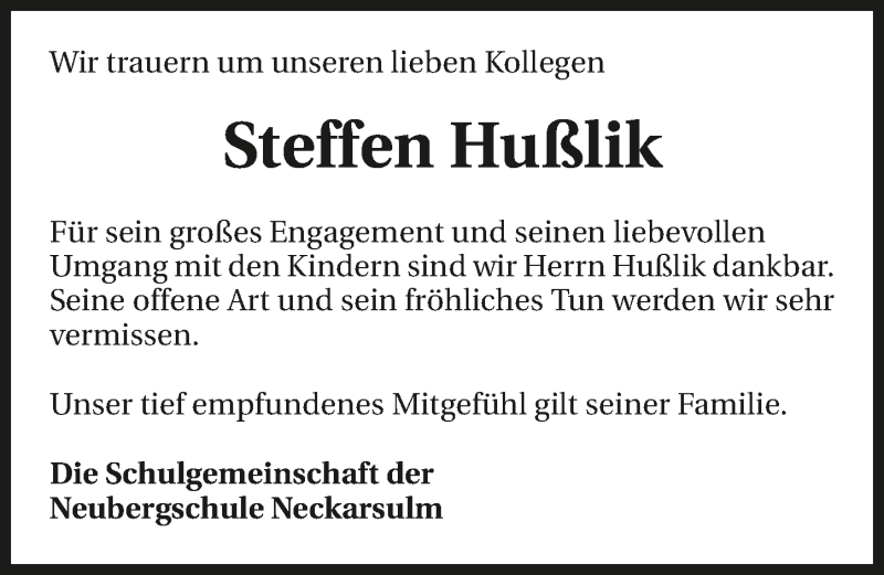  Traueranzeige für Steffen Hußlik vom 17.03.2018 aus 