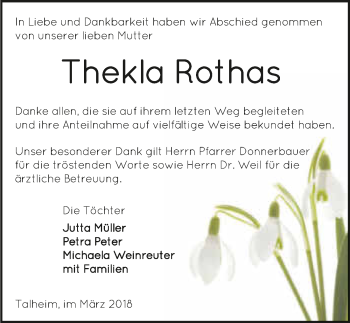 Traueranzeige von Thekla Rothas 